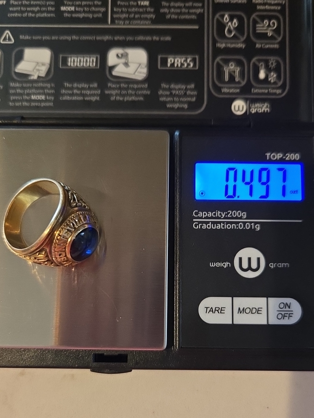 10k Gold Vintage Men's School Ring with Blue Stone